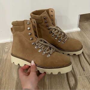 New Vici Arlene Faux Suede Lace Up combat Boot in Brown